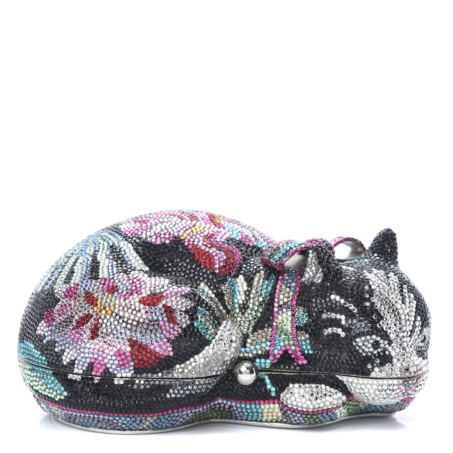 Swarovski Crystal Sleeping Cat Minaudiere Clutch Black Multicolor