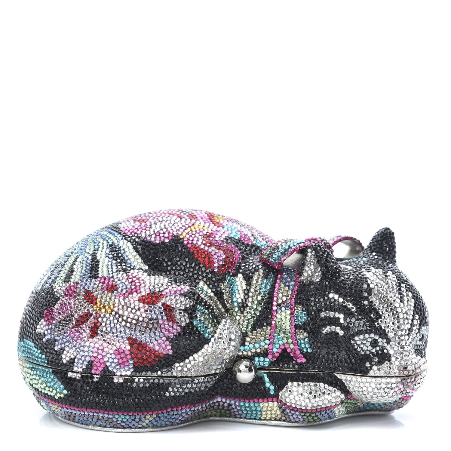 Judith Leiber Swarovski Crystal Sleeping Cat Minaudiere Clutch Black Multicolor 1 of 9