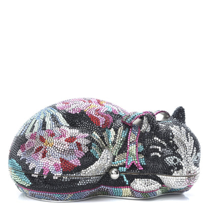 Judith Leiber Swarovski Crystal Sleeping Cat Minaudiere Clutch Black Multicolor 1 of 9