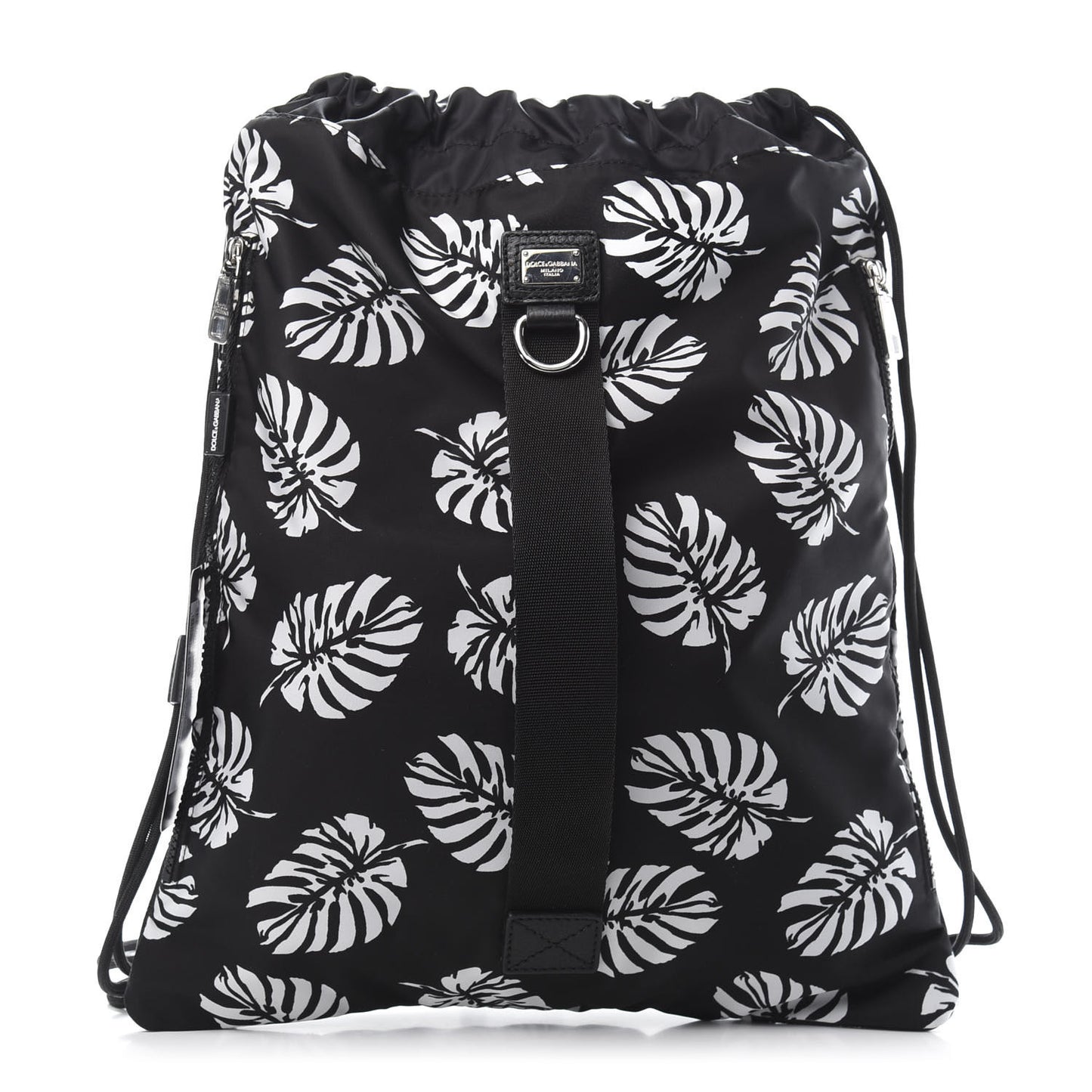 Nylon Black Palm Drawstring Backpack Black