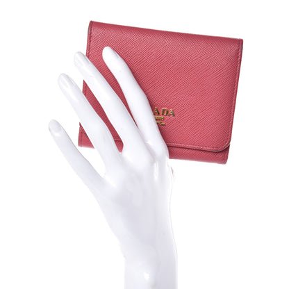 Prada Saffiano Metal Tri-Fold Wallet Peonia 2 of 12