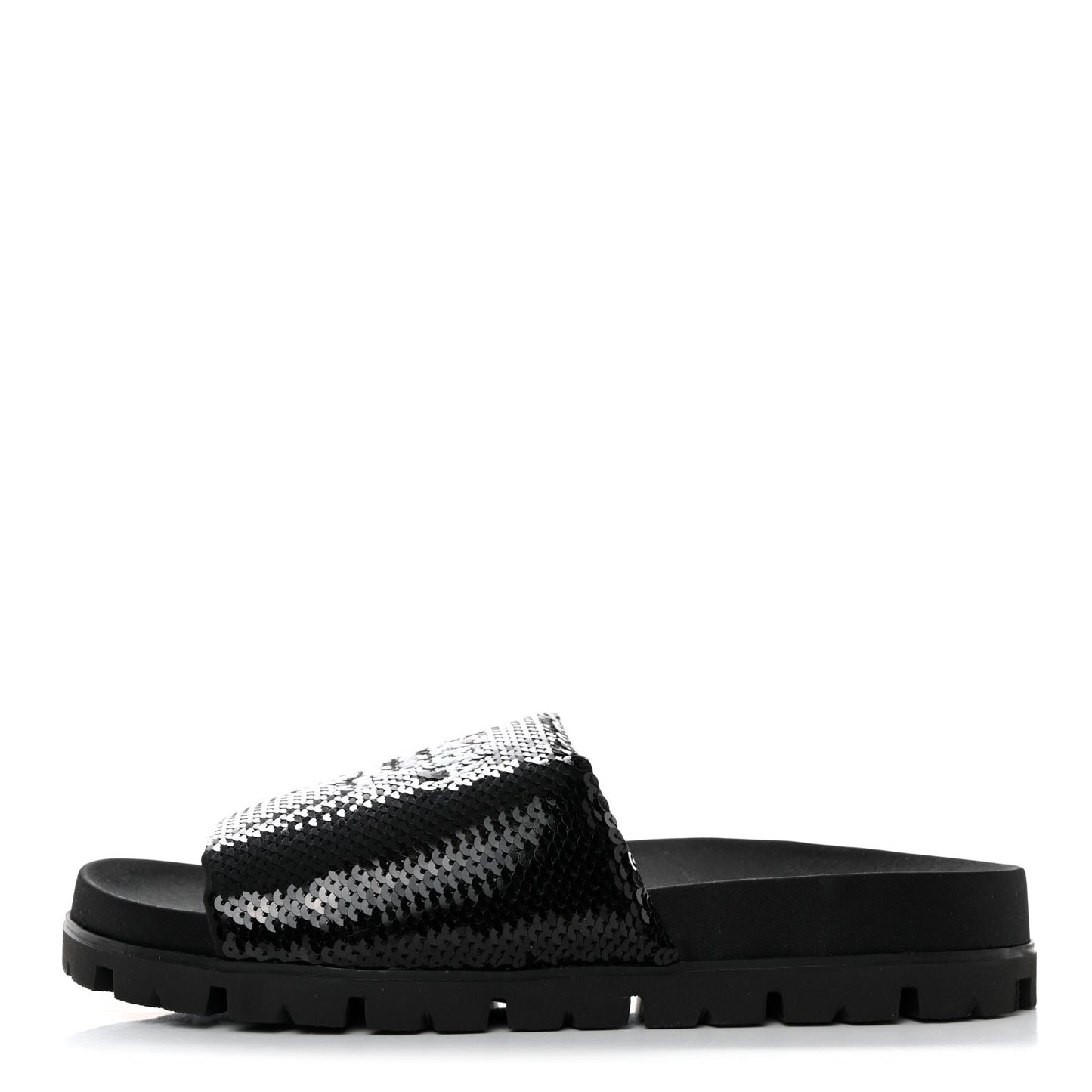 Paillettes Sequin Logo Slide Sandals 39 Black