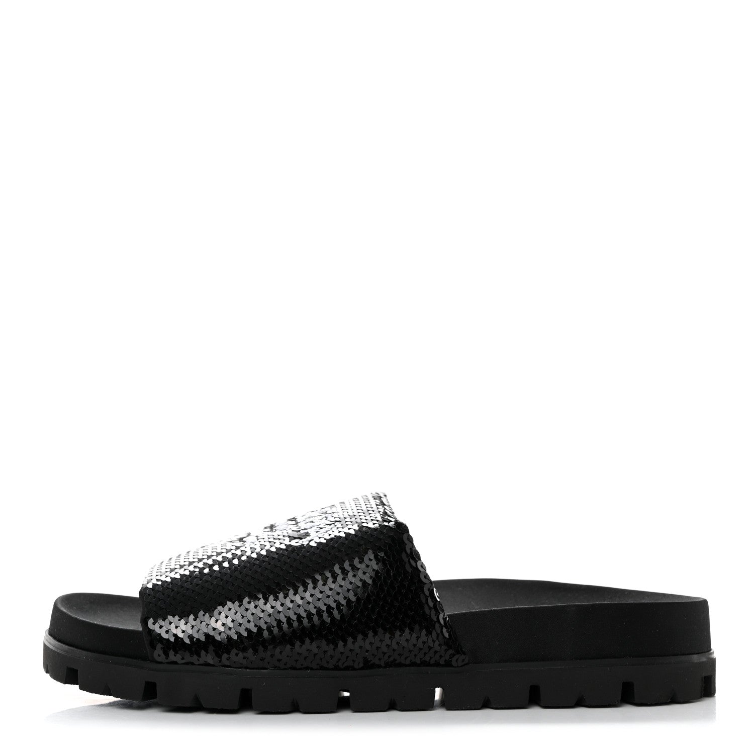 Prada Paillettes Sequin Logo Slide Sandals 39 Black 1 of 9