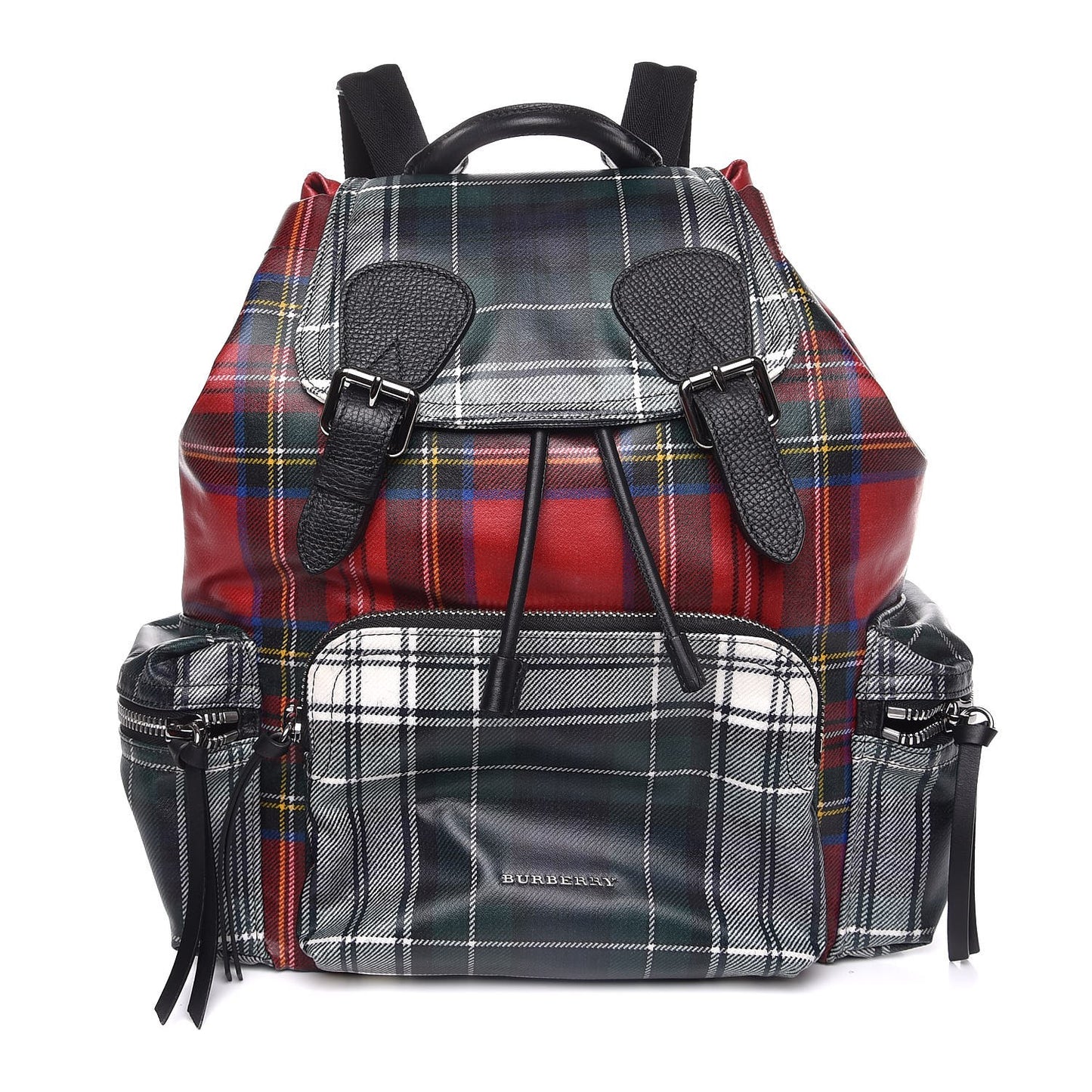 Laminated Tartan Patchwork Medium Rucksack Backpack Military Red