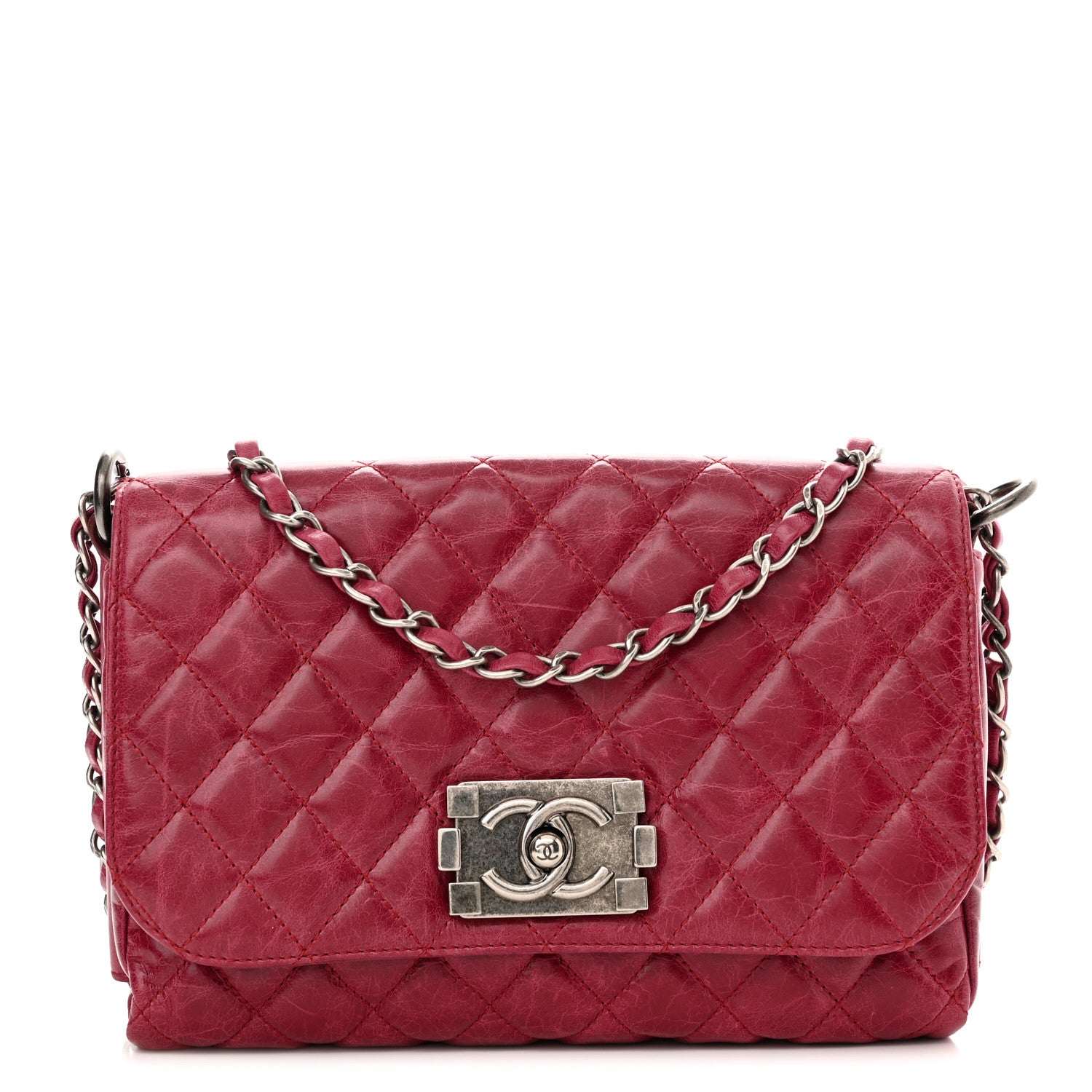 Chanel Glazed Calfskin Quilted Soft Boy Flap Red 1 of 10