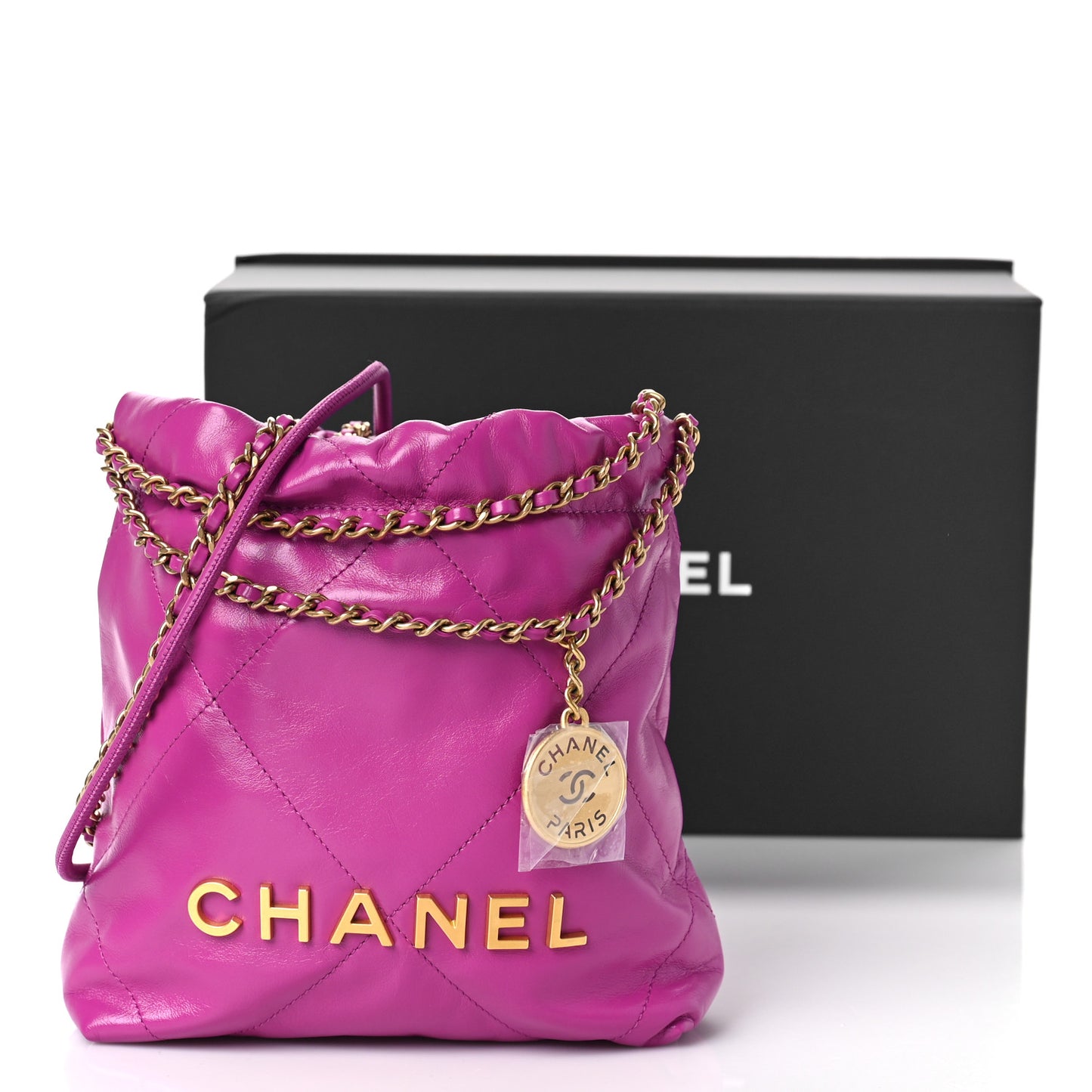 Shiny Calfskin Quilted Mini Chanel 22 Purple
