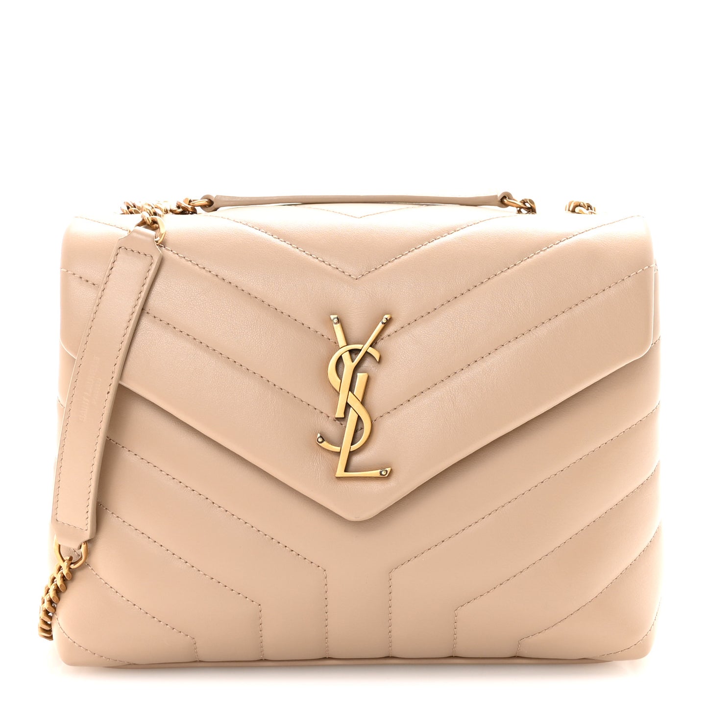 Calfskin Y Quilted Monogram Small Loulou Chain Satchel Dark Beige