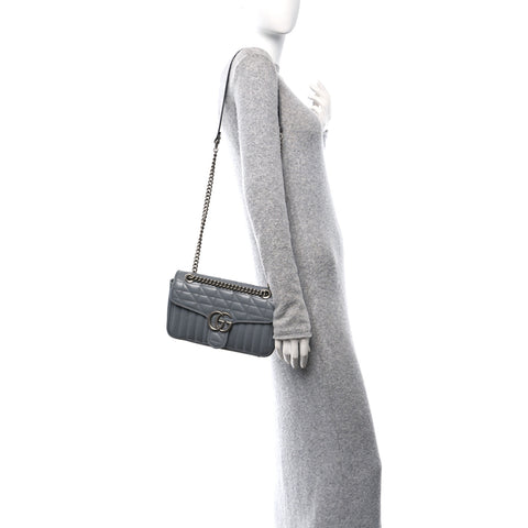 Calfskin Matelasse Aria Small GG Marmont Shoulder Bag Deep Grey