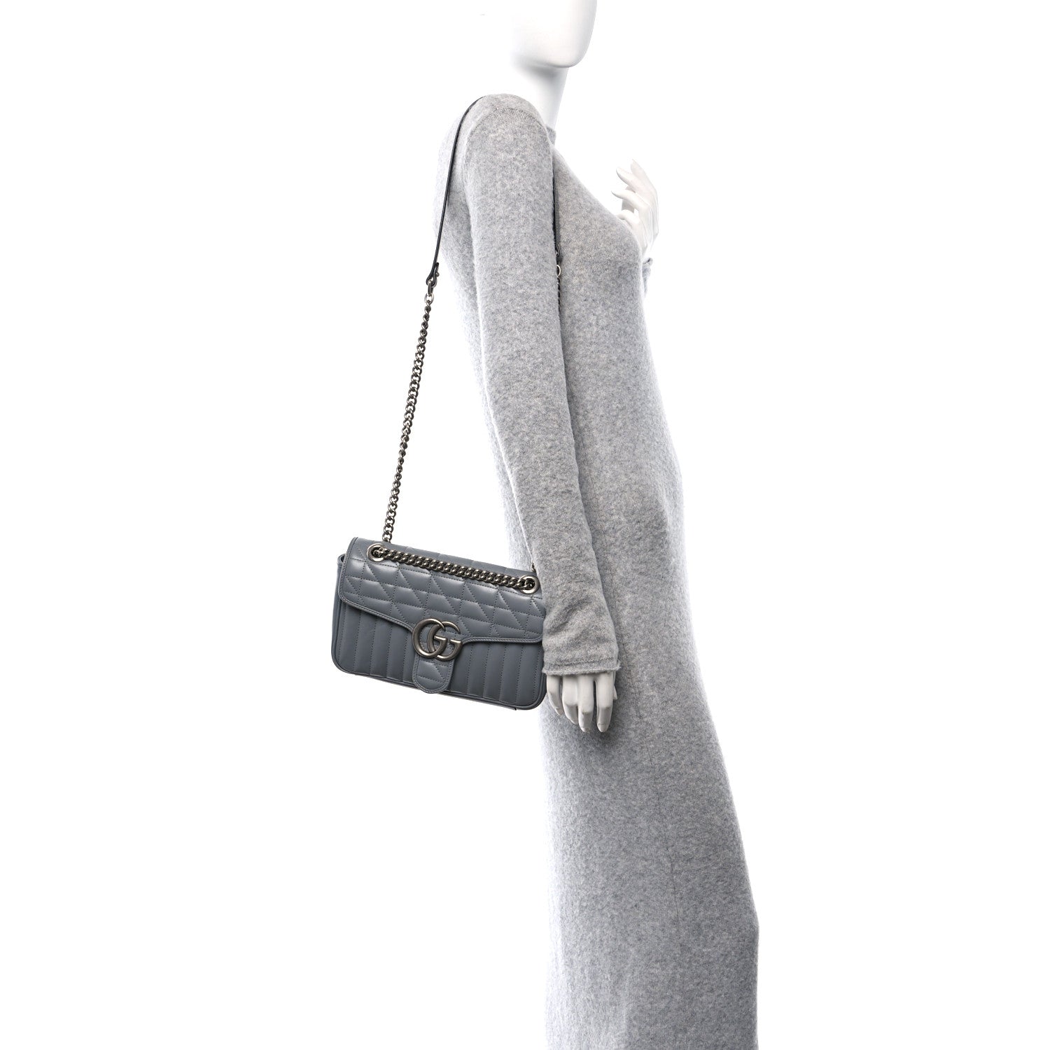 Gucci Calfskin Matelasse Aria Small GG Marmont Shoulder Bag Deep Grey 2 of 12