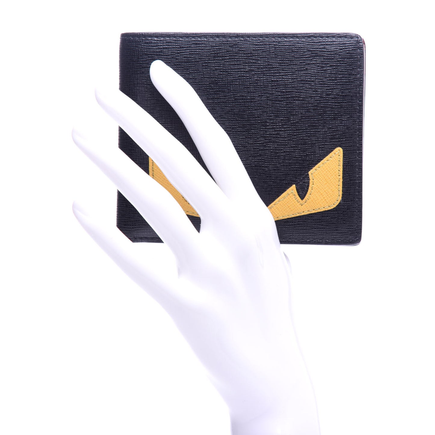 Vitello Elite Monster Eyes Inlay Bi-Fold Wallet Black Giallo Rosso