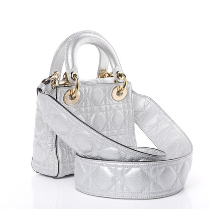Christian Dior Metallic Grained Calfskin Cannage Mini Lady Dior Silver 3 of 10