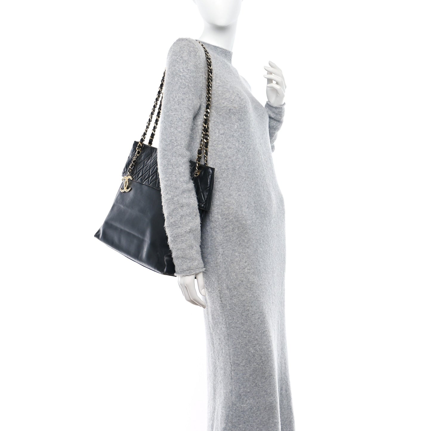Lambskin Quilted Shopping Tote Black