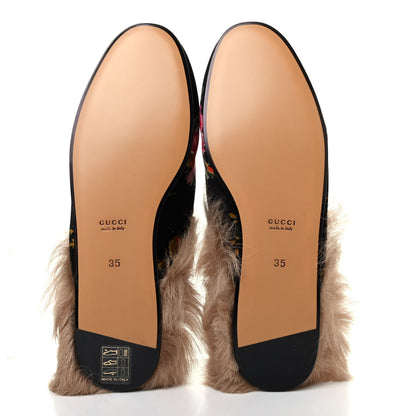 Gucci Velvet Fur Floral Womens Princetown Slippers 35 Black 4 of 4