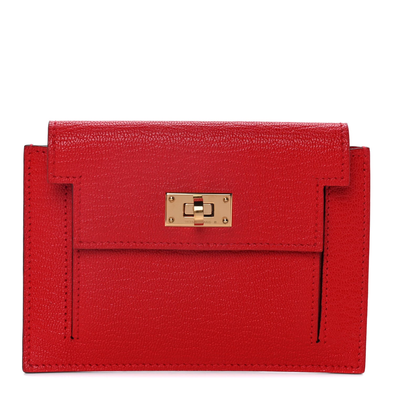 Hermes Chevre Mysore Kelly Pocket Compact Wallet Rouge de Coeur 1 of 12