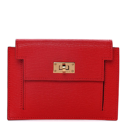 Hermes Chevre Mysore Kelly Pocket Compact Wallet Rouge de Coeur 1 of 12