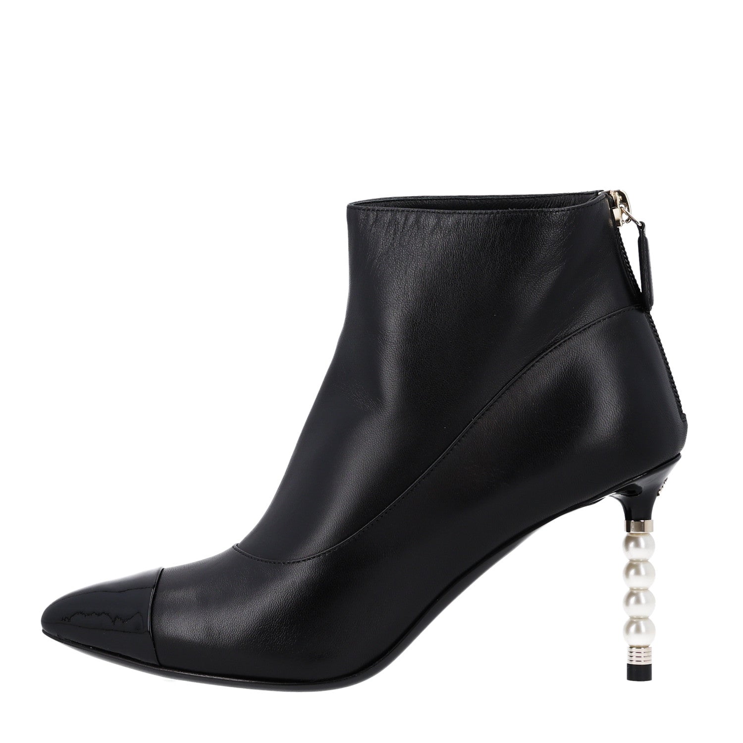 Chanel Lambskin Patent Calfskin Pearl Cap Toe Short Boots 36 Black 1 of 11