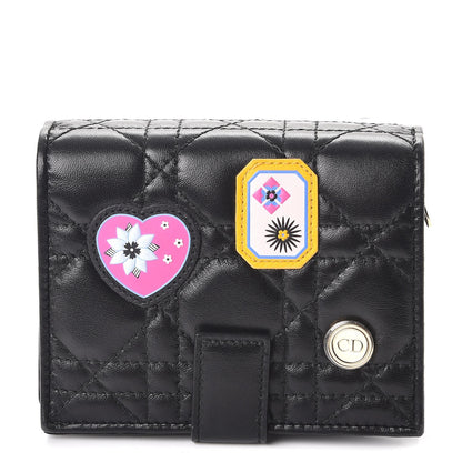 Christian Dior Lambskin Cannage Lucky Badge Eden Wallet Black 6 of 11
