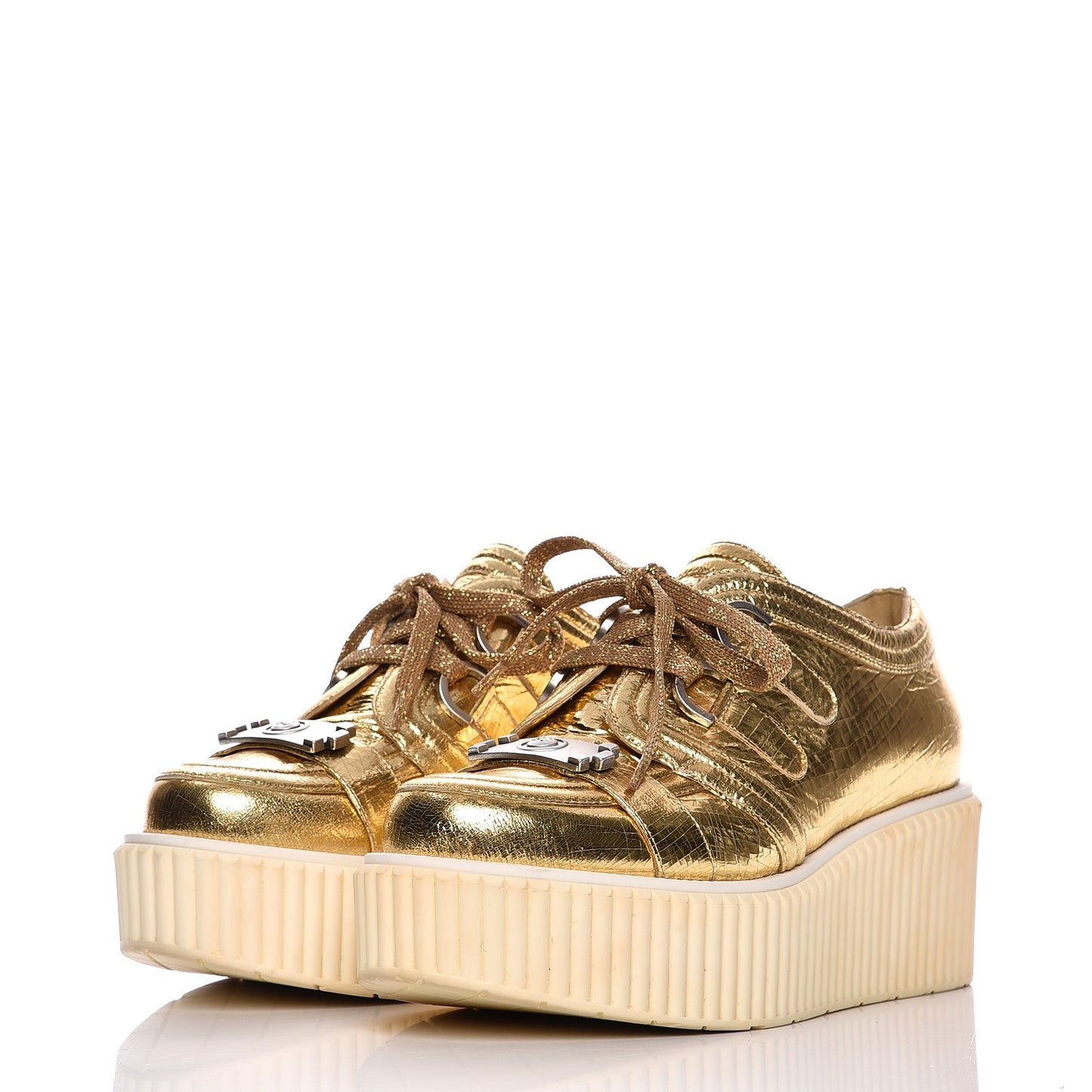 Lame Lace Up Creeper Sneakers 38 Gold