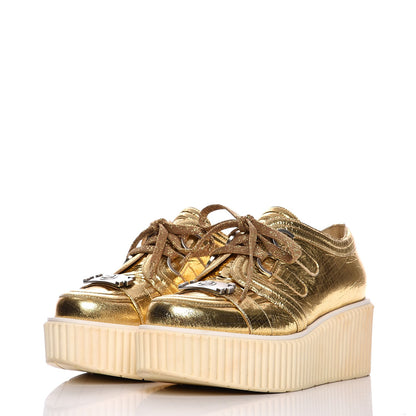 Chanel Lame Lace Up Creeper Sneakers 38 Gold 4 of 12