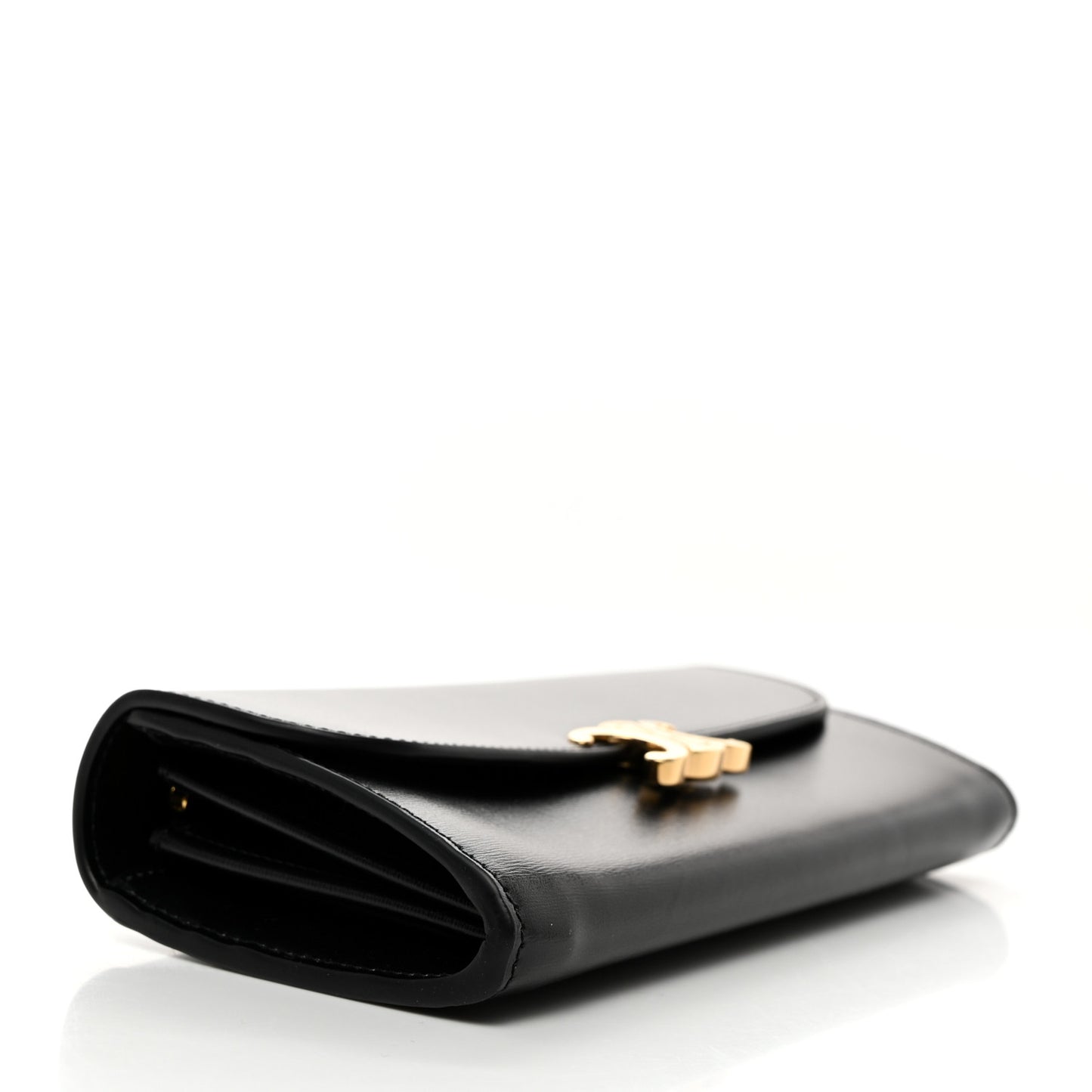 Shiny Calfskin Long Triomphe Wallet Black