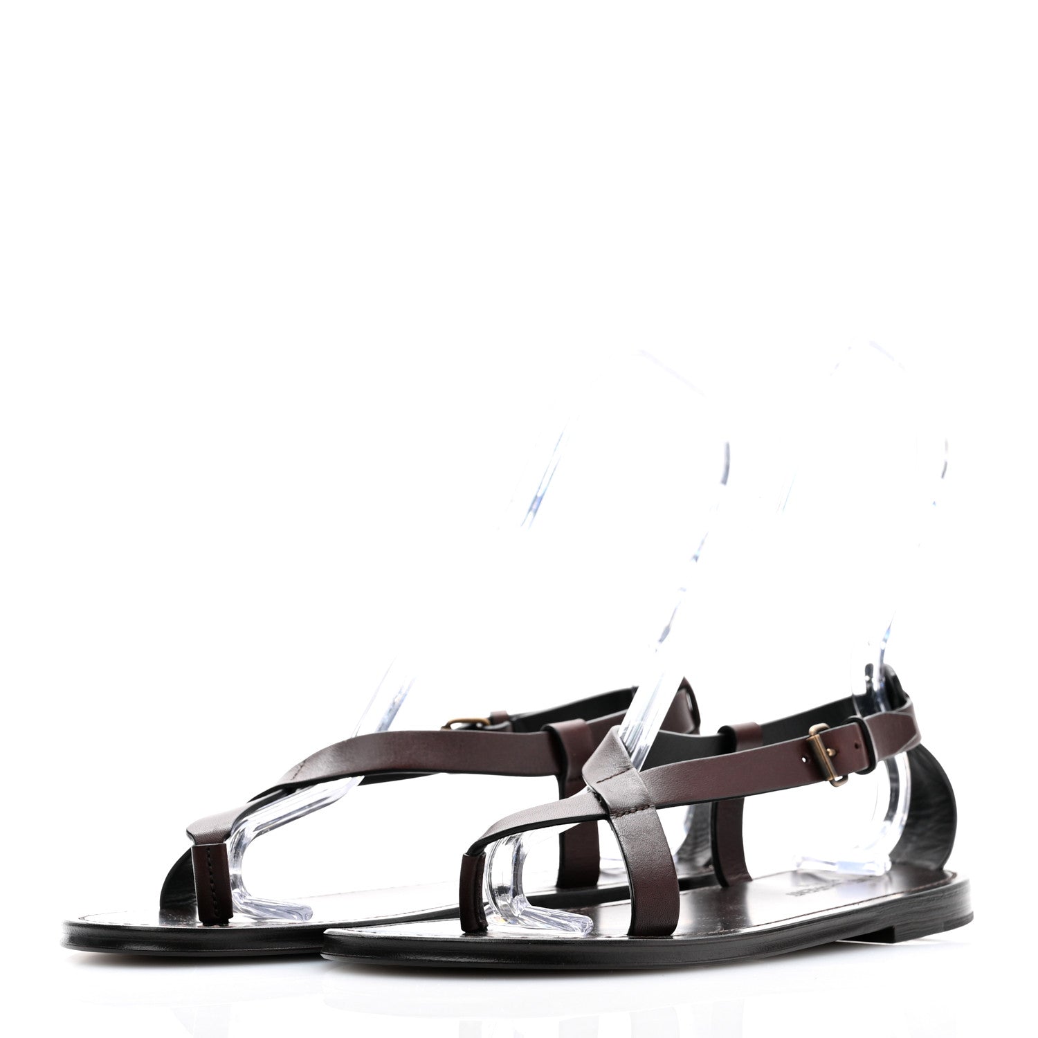Saint Laurent Calfskin Culver Flat Sandals 39 Dark Brown 3 of 8