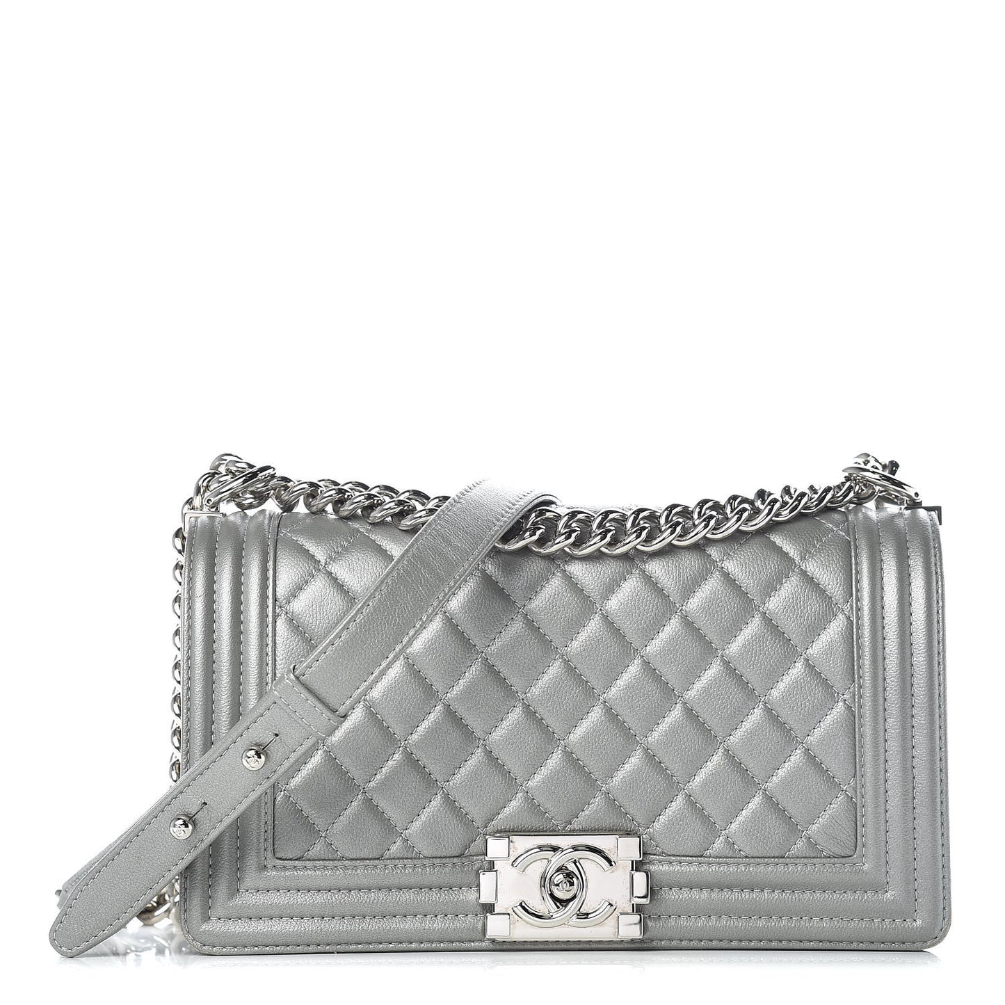 Metallic Caviar Quilted Medium Boy Flap Silver