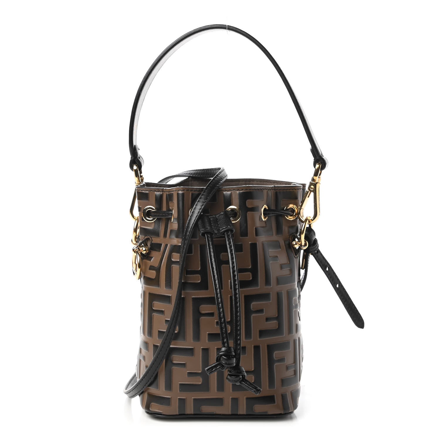 Fendi Vitello Liberty F is Fendi Bi-Color FF 1974 Embossed Mini Mon Tresor Bucket Bag Maya Black 1 of 11