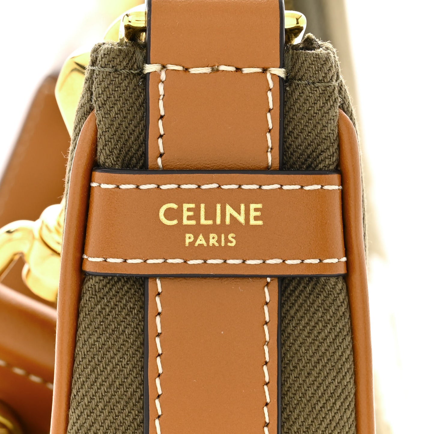 Cotton Gabardine Bouclette Embroidered Medium Strap Ava Triomphe Shoulder Bag Khaki Tan