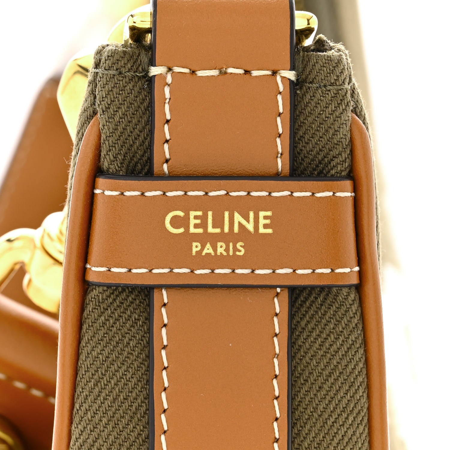 Celine Cotton Gabardine Bouclette Embroidered Medium Strap Ava Triomphe Shoulder Bag Khaki Tan 6 of 10