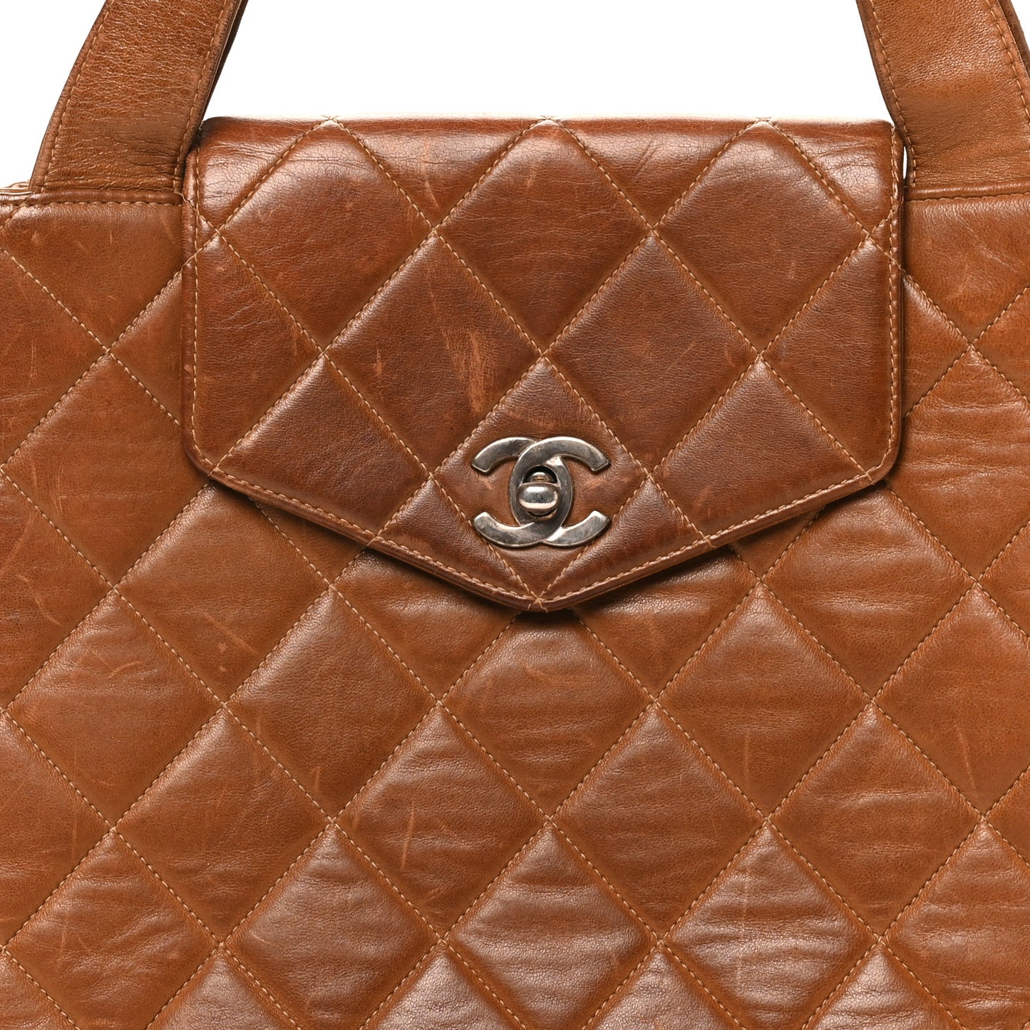 Lambskin Quilted Shoulder Bag Brown