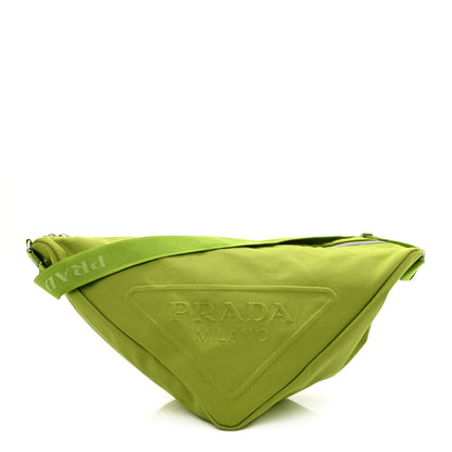 Prada Canapa Logo Embossed Large Triangle Shoulder Bag Felce 1 of 11