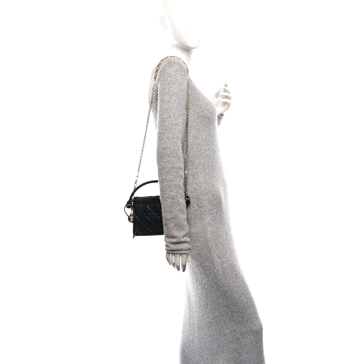 Lambskin Cannage Mini Top Handle Drawstring Bag Black