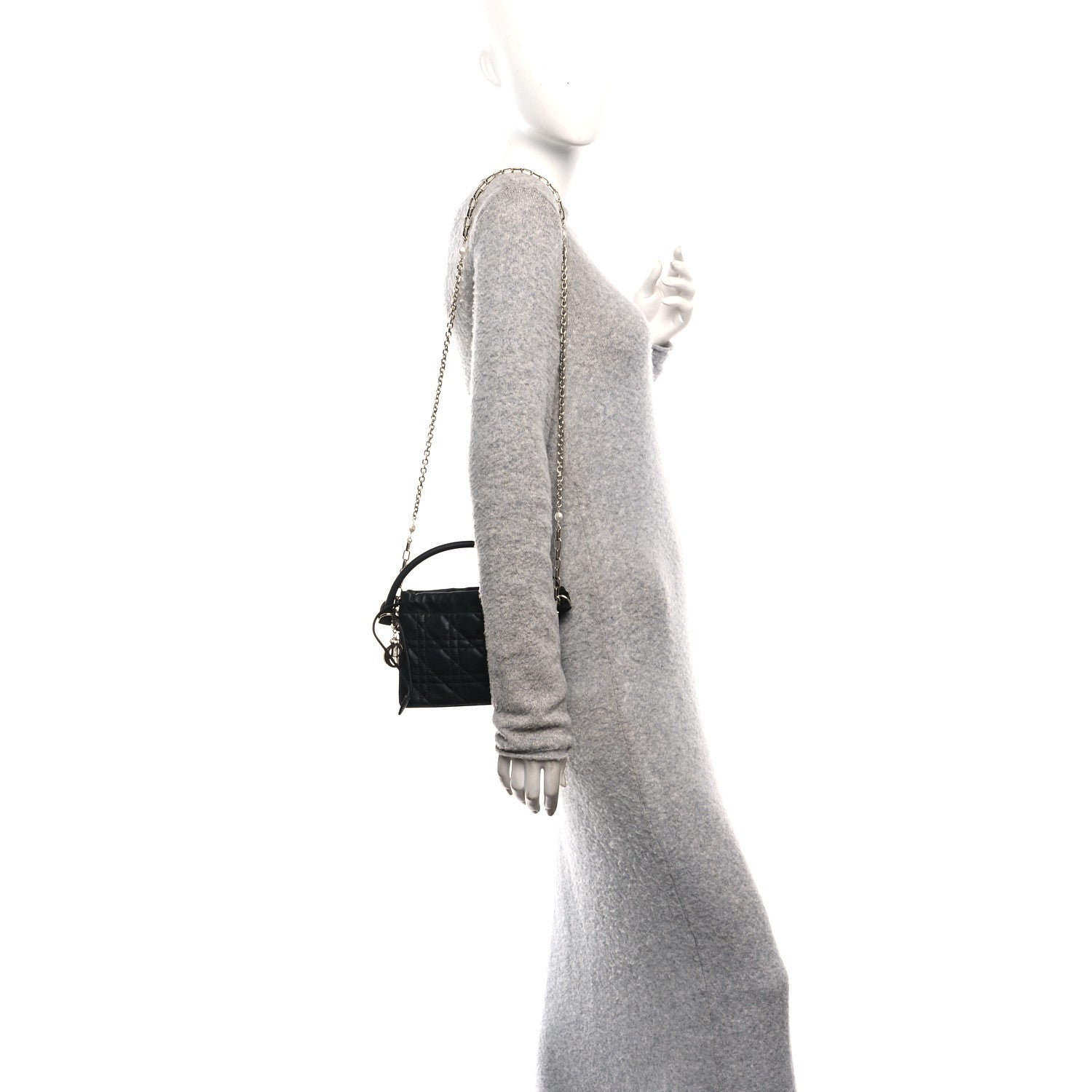 Christian Dior Lambskin Cannage Mini Top Handle Drawstring Bag Black 2 of 9