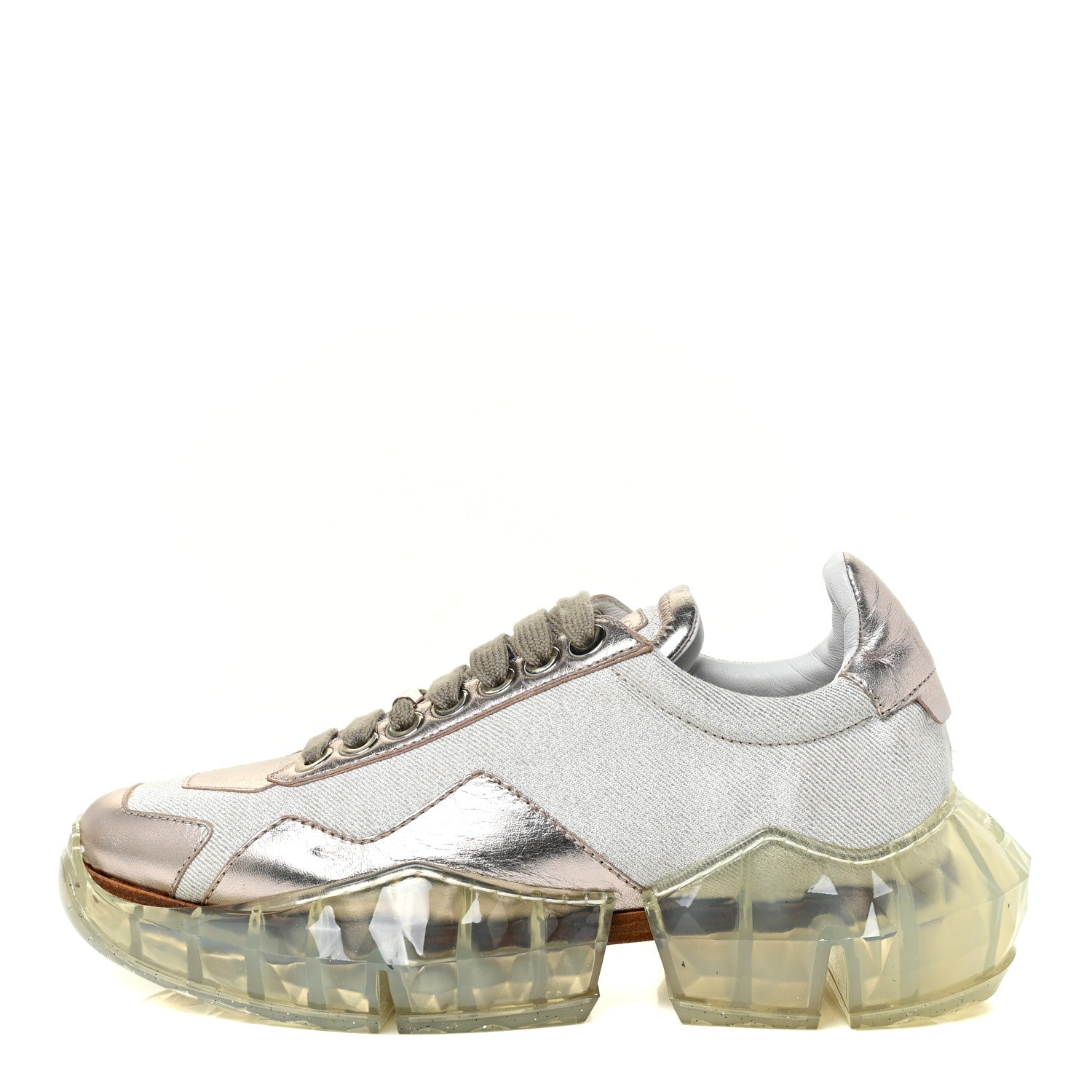 Jimmy Choo Metallic Calfskin Womens Diamond F Low Top Sneaker 37 White Gold 1 of 14