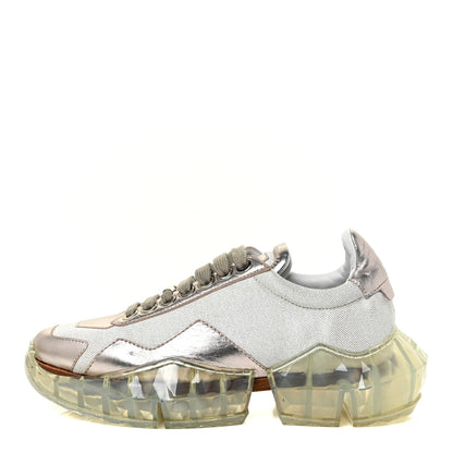 Jimmy Choo Metallic Calfskin Womens Diamond F Low Top Sneaker 37 White Gold 1 of 14