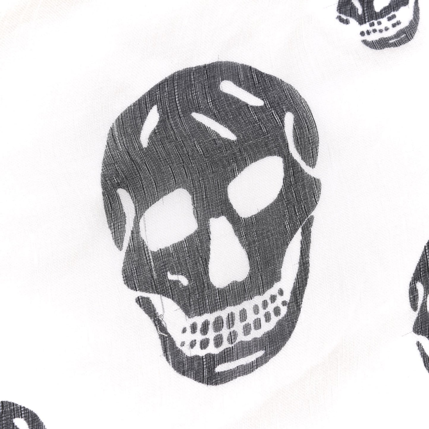 Silk Chiffon Skull Scarf Ivory Black
