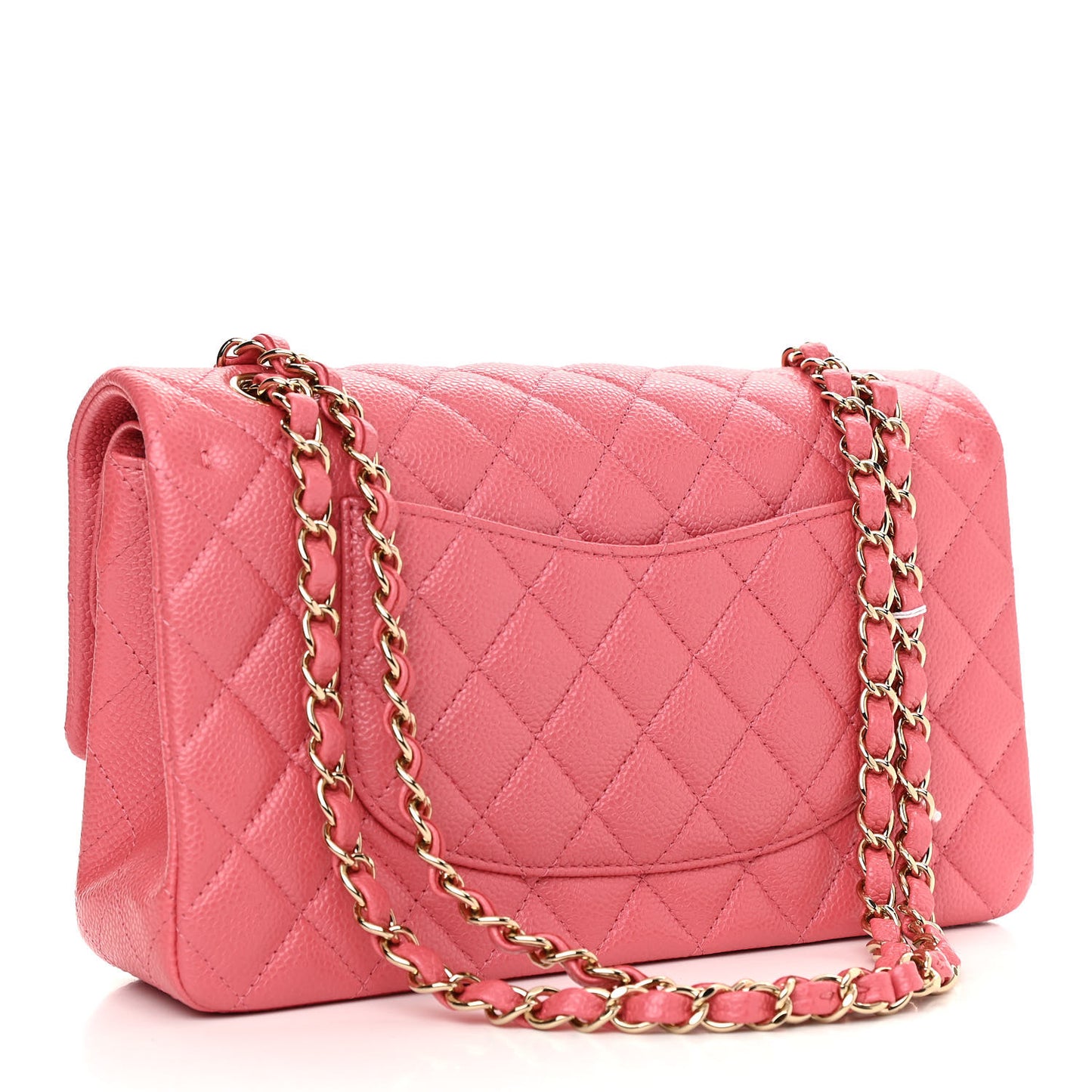 Metallic Caviar Quilted Medium Double Flap Pink