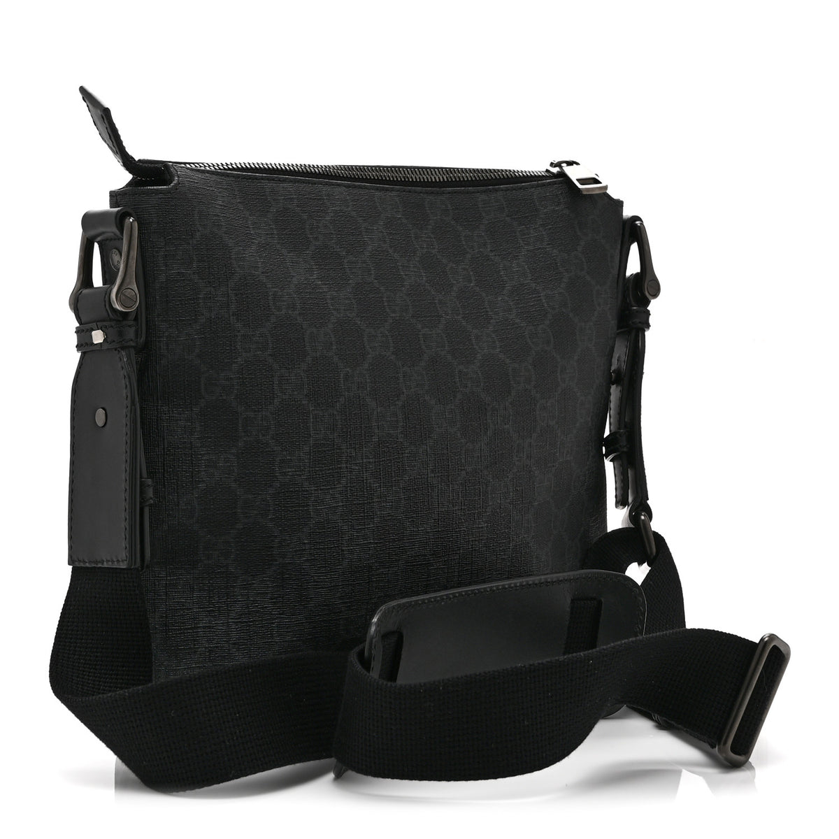 GG Supreme Monogram Flat Messenger Bag Black Grey