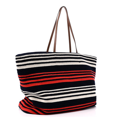 Miu Miu Fabric Crochet Striped Tote Bag Blue Red White 3 of 9