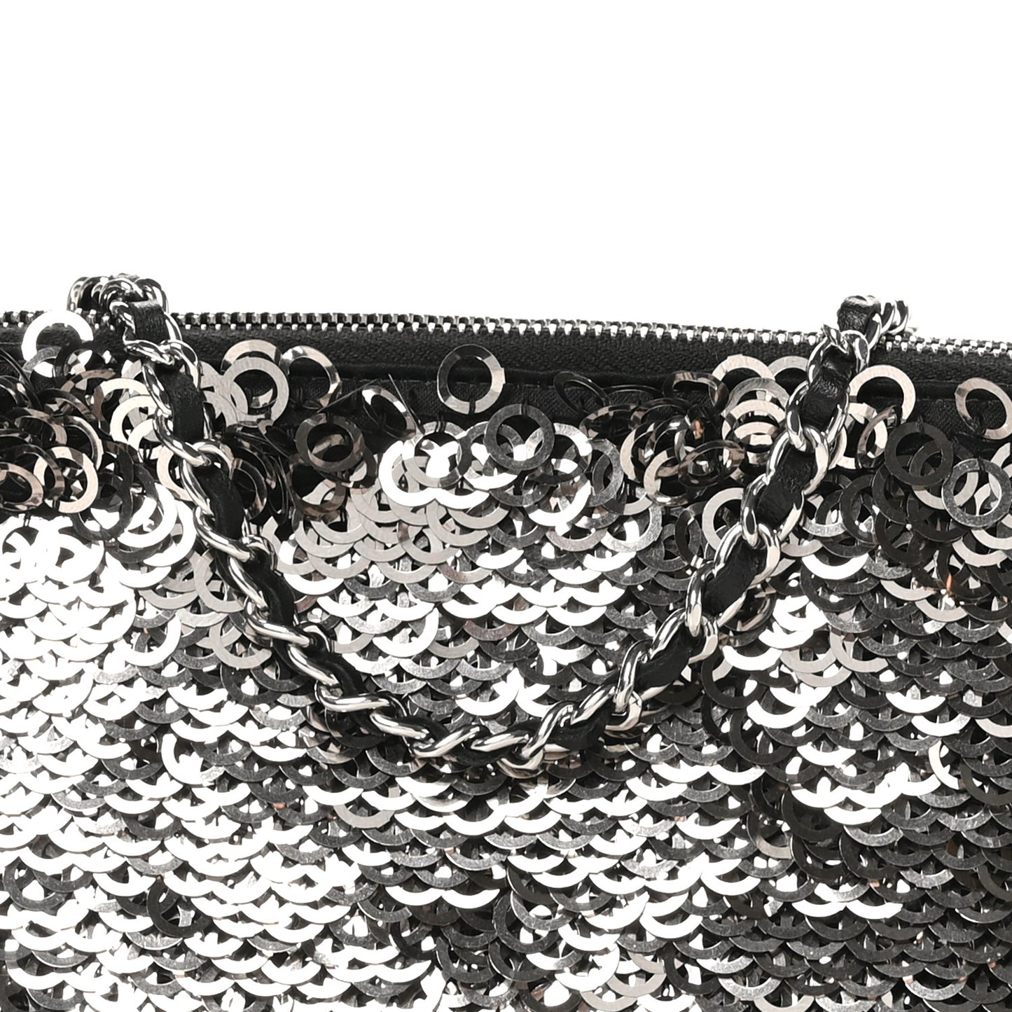 Sequin Lambskin Summer Night Clutch With Chain  Black Silver