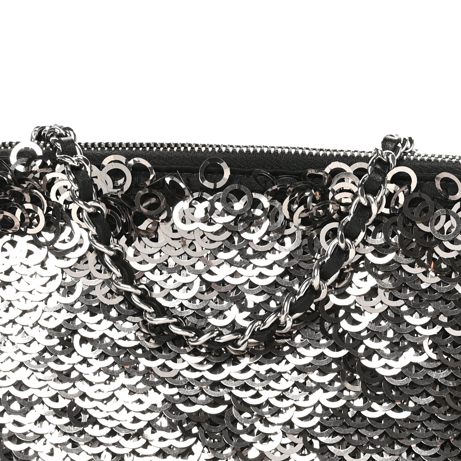 Chanel Sequin Lambskin Summer Night Clutch With Chain  Black Silver 9 of 11