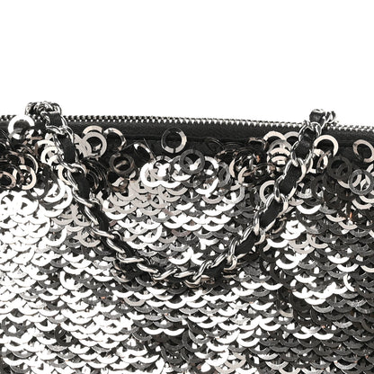 Chanel Sequin Lambskin Summer Night Clutch With Chain  Black Silver 9 of 11