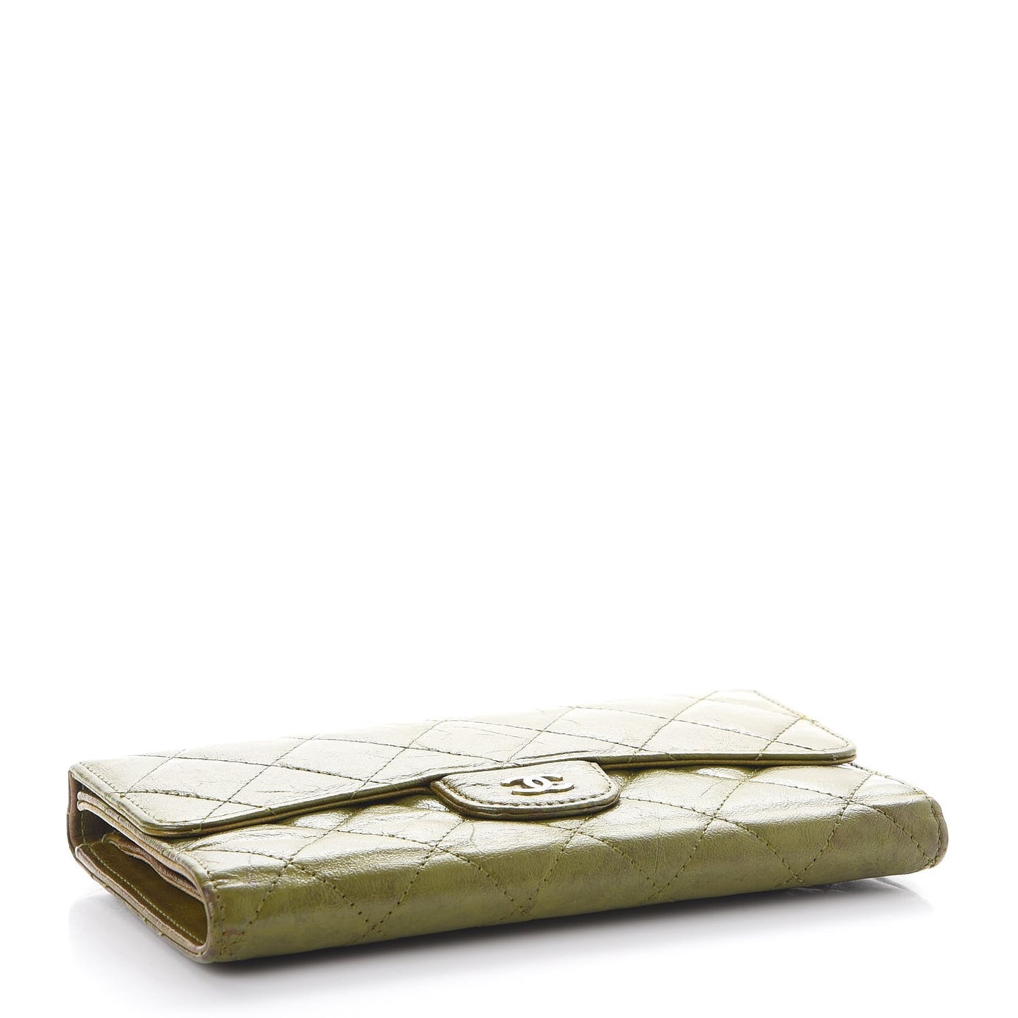 Calfskin Quilted Large Flap Wallet Green
