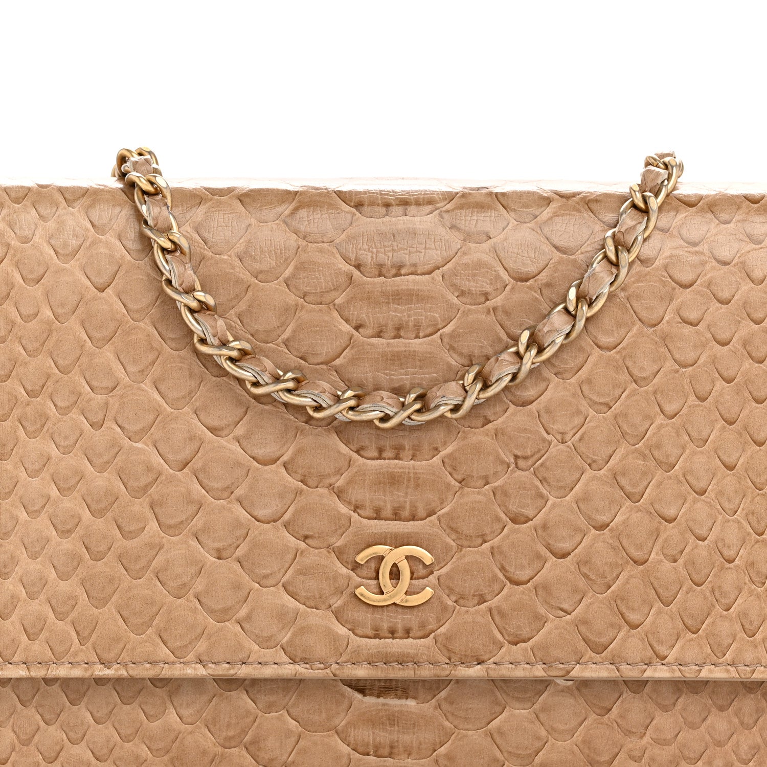 Chanel Snakeskin Wallet On Chain WOC Beige 9 of 15