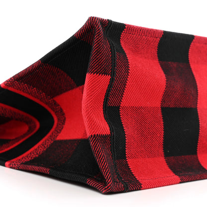 Christian Dior Canvas Embroidered Checkered Book Tote Black Red 9 of 13