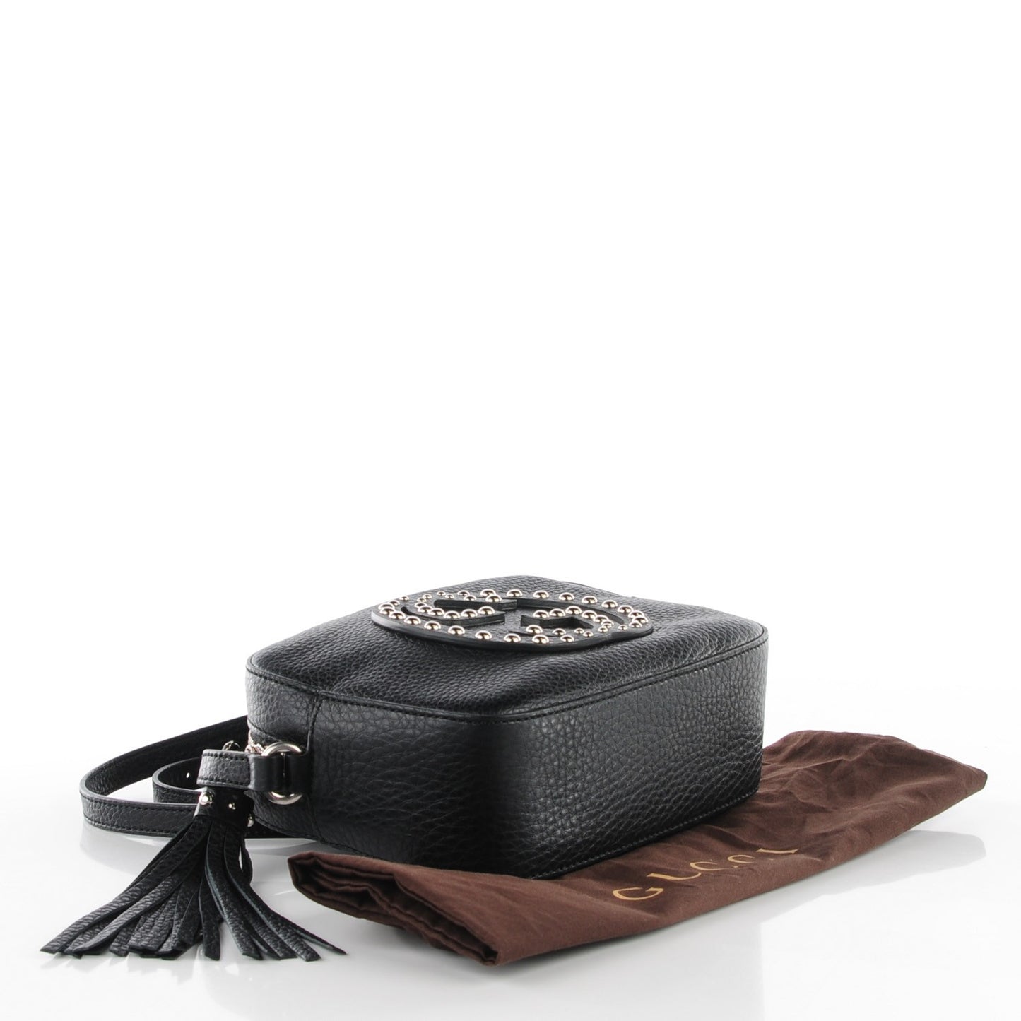 Pebbled Calfskin Studded Small Soho Disco Bag Black