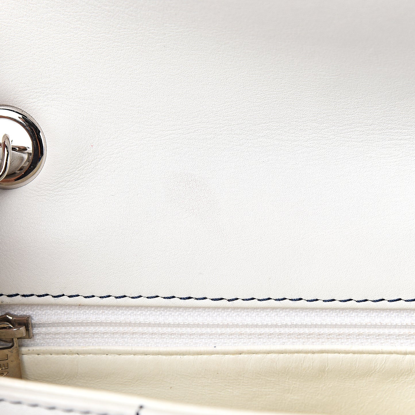 Lambskin Stitched Medium Chocolate Bar Flap White
