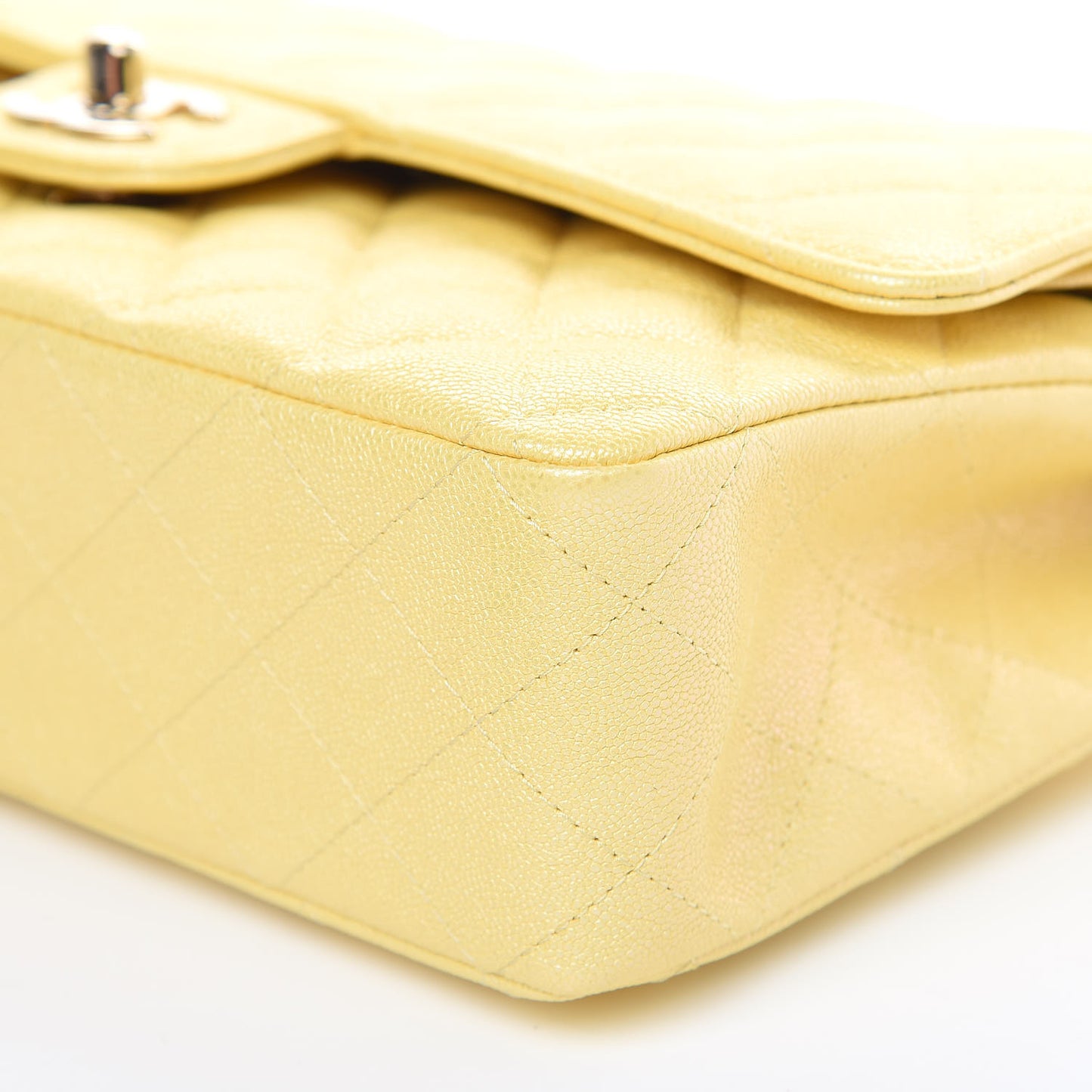 Iridescent Caviar Quilted Medium Double Flap Yellow