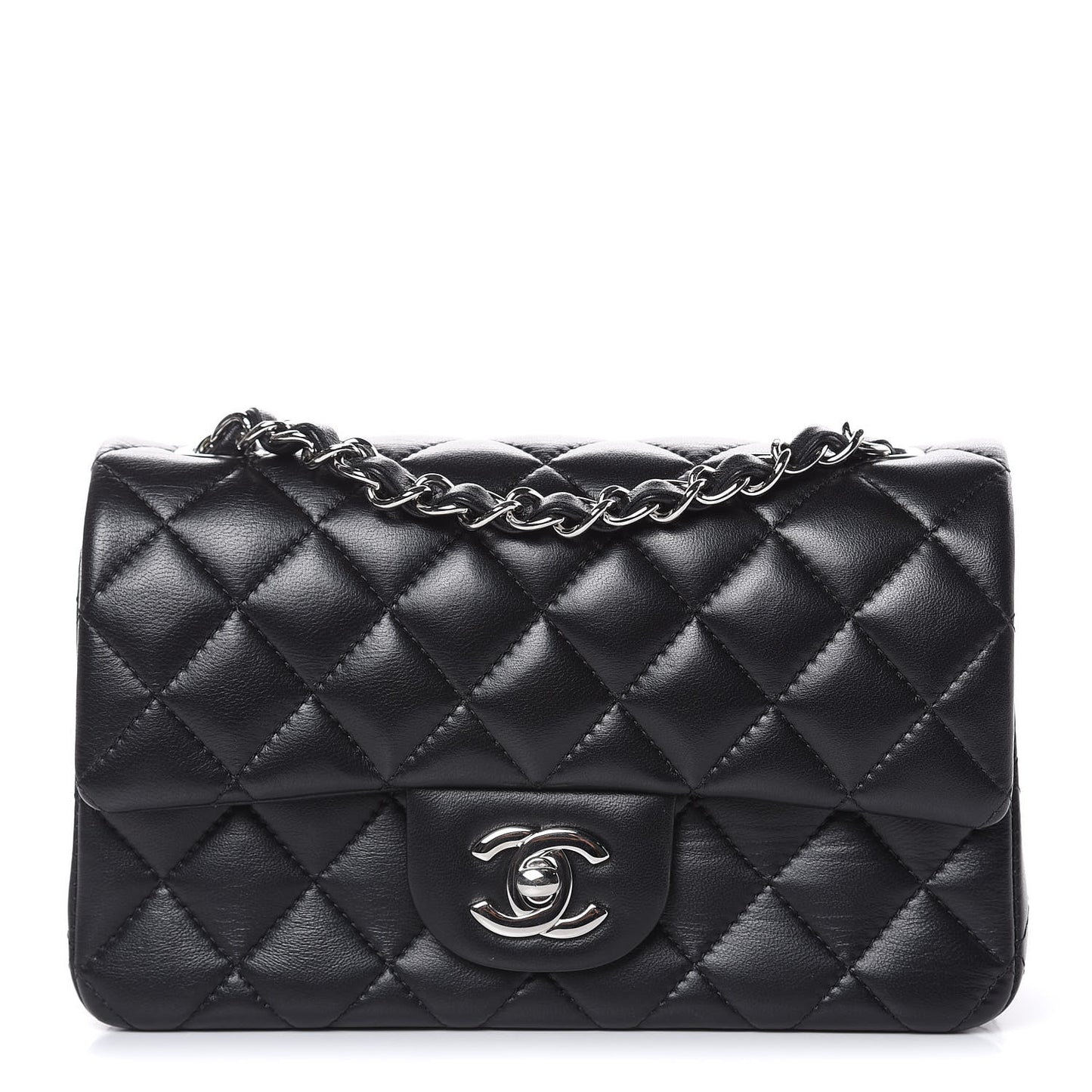 Lambskin Quilted Mini Rectangular Flap Black