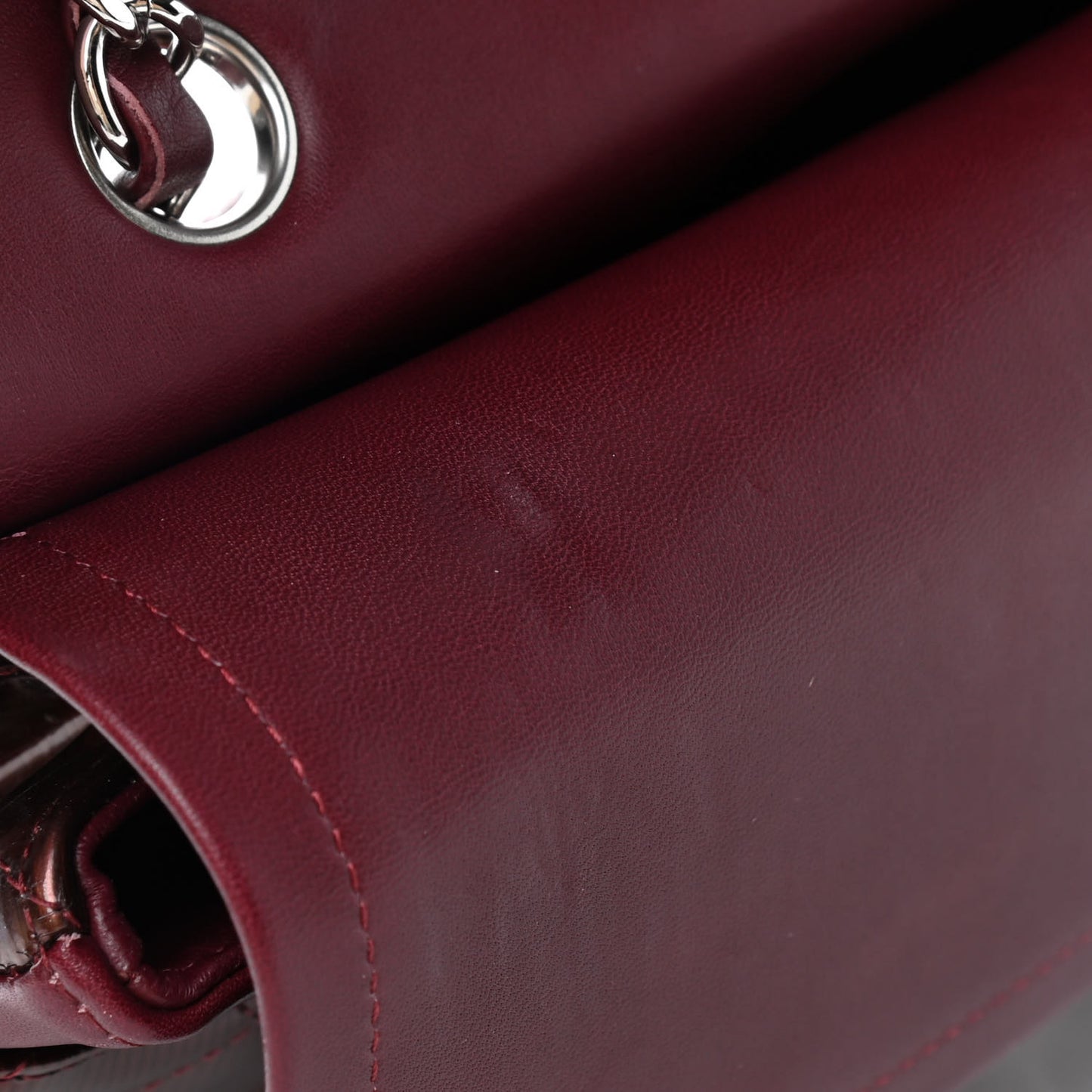 Striated Patent Quilted Medium Double Flap Burgundy